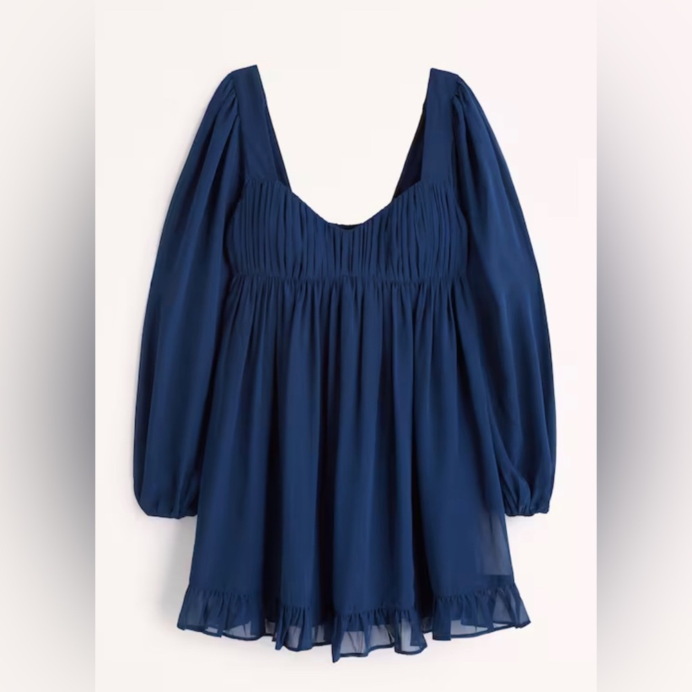 NWT Abercrombie Long-Sleeve Ruched Babydoll Mini Dress XS